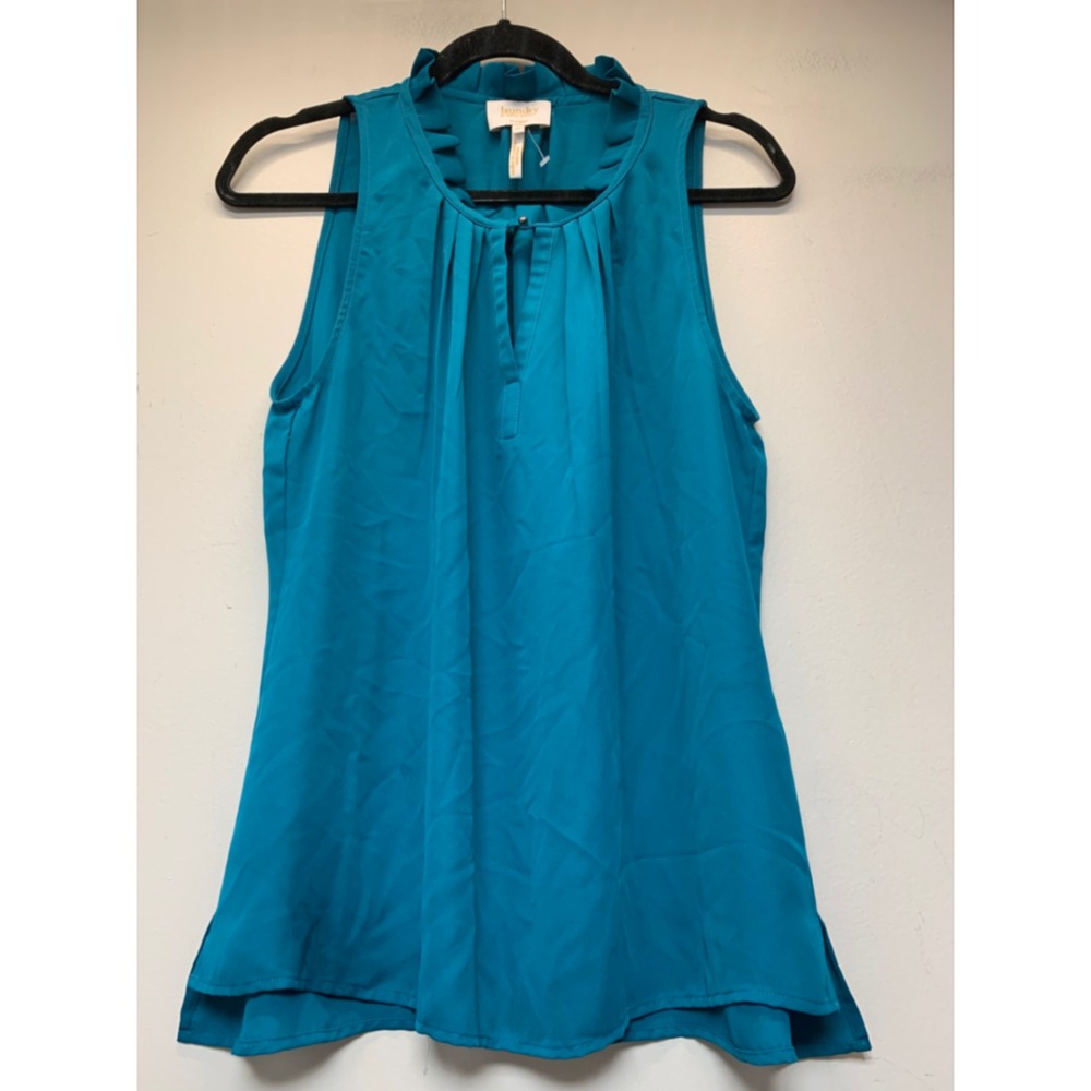 Laundry by Shelli Segal Blouse Womens XL Teal Excellent Ruffle Neck‎ N6F14S25